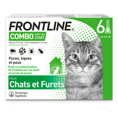 Frontline Anti Puce Et Tique Spot On Combo Pour Chat (pack 6 Pipettes 0.5ml) 3 Frontline Anti Puce Et Tique Spot On Combo Pour Chat (pack 6 Pipettes 0.5ml)