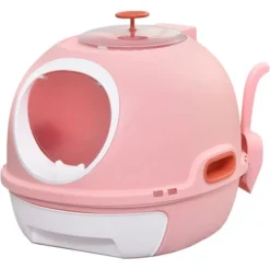PawHut Maison De Toilette Portable Pour Chat Tiroir à Litière Coulissant Porte Battante Lucarne + Pelle Fournis Dim. 47L X 55l X 44H Cm Rose