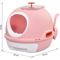 PawHut Maison De Toilette Portable Pour Chat Tiroir à Litière Coulissant Porte Battante Lucarne + Pelle Fournis Dim. 47L X 55l X 44H Cm Rose -Pas Cher Toutou Mia Magasin 19845661 3