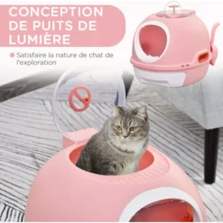 PawHut Maison De Toilette Portable Pour Chat Tiroir à Litière Coulissant Porte Battante Lucarne + Pelle Fournis Dim. 47L X 55l X 44H Cm Rose -Pas Cher Toutou Mia Magasin 19845661 5