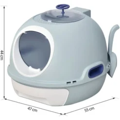 PawHut Maison De Toilette Portable Pour Chat Tiroir à Litière Coulissant Porte Battante Lucarne + Pelle Fournis Dim. 47L X 55l X 44H Cm Bleu -Pas Cher Toutou Mia Magasin 25257616 3