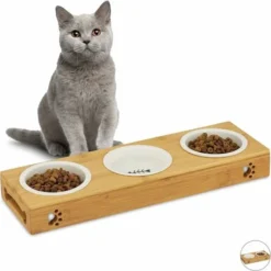1002885359 Gamelle Triple En Bambou, Bols En Céramique, Eau Et Nourriture, Adapté Pour Le Lave-Vaisselle, Naturelle, Nature, 1 -Pas Cher Toutou Mia Magasin 26310712 1