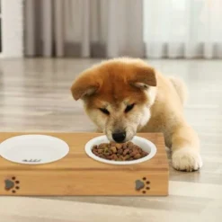 1002885359 Gamelle Triple En Bambou, Bols En Céramique, Eau Et Nourriture, Adapté Pour Le Lave-Vaisselle, Naturelle, Nature, 1 -Pas Cher Toutou Mia Magasin 26310712 2