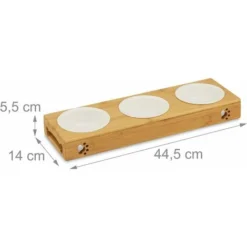 1002885359 Gamelle Triple En Bambou, Bols En Céramique, Eau Et Nourriture, Adapté Pour Le Lave-Vaisselle, Naturelle, Nature, 1