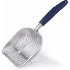 LITZEE Pelles à Litière Métal Pelle à Litière Pour Chat En Alliage D'aluminium Avec Long Manche Facile à Nettoyer Pour Animaux De Compagnie, Rayures De Droites