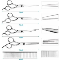 5PCS Kit De Toilettage Ciseaux En Acier Inoxydable Avec Poche Peigne, Chiffon De Nettoyage Pour Chiens, Chats, Et Les Animaux De Compagnie Pour Corps, Visage, Oreilles, Museau, Durable, Sûr -Pas Cher Toutou Mia Magasin 28492134 5