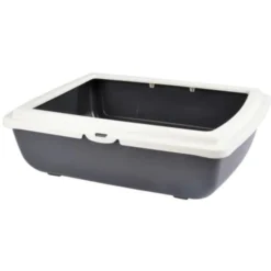 Paris Prix - Bac à Litière Pour Chat Bicolore 46cm Gris & Ivoire