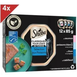 SHEBA Classiques Pour Chats 48 Barquettes Terrine Coffret Océan 85g (4x12)