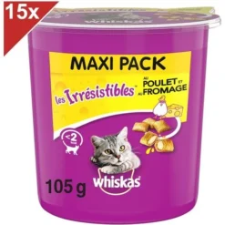 WHISKAS Les Irrésistibles Friandises Au Poulet Et Fromage Pour Chat 15x105g