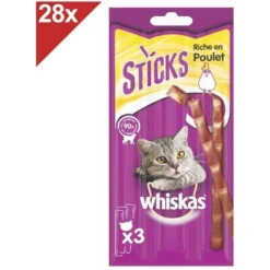 WHISKAS Friandises Au Poulet Pour Chat 84 Sticks (28x3)