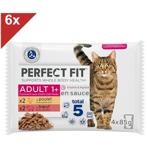 PERFECT FIT Adulte Stérilisé Sachets Fraîcheur En Sauce 2 Variétés Pour Chat 24x85g 3 PERFECT FIT Adulte Stérilisé Sachets Fraîcheur En Sauce 2 Variétés Pour Chat 24x85g