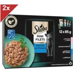 SHEBA Mini Filets Sachets Fraîcheur En Sauce Aux Poissons Pour Chat 24x85g