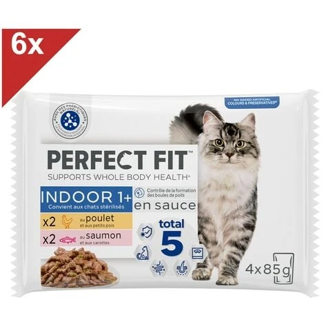 PERFECT FIT Indoor Stérilisé Sachets Fraîcheur En Sauce 2 Variétés Pour Chat D'intérieur 4x6 3 PERFECT FIT Indoor Stérilisé Sachets Fraîcheur En Sauce 2 Variétés Pour Chat D'intérieur 4x6
