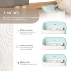 PawHut Fontaine à Eau Chat Chien 3 L - Fontaine à Eau Silencieuse - 3 Modes, Capteur Infrarouge, Filtre, Piètement Antidérapant - ABS Bleu Blanc -Pas Cher Toutou Mia Magasin 46699004 5