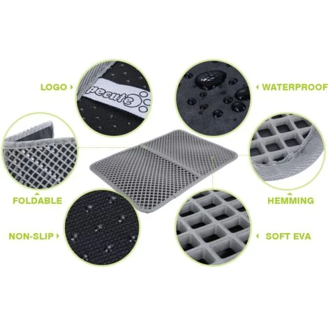 Pecute Tapis Litière Chat Double Couche Pliable 60x42cm, Tapis Bac à Litière Pour Chats Avec 12mm Grand Trou En Forme De Diamant, Tapis De Toilette Chat Imperméable Antidérapant, Facile à Nettoyer, Gr 4 Pecute Tapis Litière Chat Double Couche Pliable 60x42cm, Tapis Bac à Litière Pour Chats Avec 12mm Grand Trou En Forme De Diamant, Tapis De Toilette Chat Imperméable Antidérapant, Facile à Nettoyer, Gr – Image 2