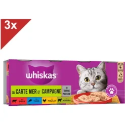 WHISKAS 12 Boîtes En Terrine Pâtée Pour Chat 4 Variétés 400g (3x4)