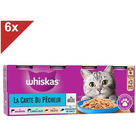 WHISKAS 24 Boîtes En Gelée Aux Poissons Pâtée Pour Chat 390g (6x4) 3 WHISKAS 24 Boîtes En Gelée Aux Poissons Pâtée Pour Chat 390g (6x4)