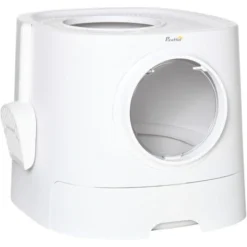 PawHut Maison De Toilette Litière Pour Chat Double Porte Battante Et Supérieure - Pelle Fournie - PE Blanc