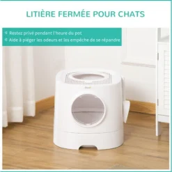 PawHut Maison De Toilette Litière Pour Chat Double Porte Battante Et Supérieure - Pelle Fournie - PE Blanc -Pas Cher Toutou Mia Magasin 54308947 5