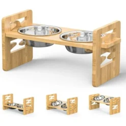 Gamelle Surélevée Chien Chat, Hauteur Réglable, Avec 2 Acier Inoxydable Bols, La Taille: 3.5-12cm