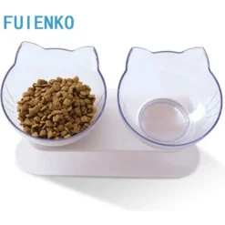 Double Bol De Chat, Gamelle Aliments Antidérapant Avec Support En Plastique 29 X 15 X 8 Cm Blanc FUiENKO