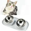 Pet Double Bol Acier Inoxydable Anti-Retournement Cou Garde Chat Bol Anti-Fuite Gris -Pas Cher Toutou Mia Magasin 63703756 1