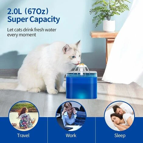 Fontaine à Eau Pour Animaux De Compagnie, Distributeur Automatique Deau Pour Chien De Chat 2L, Système De Filtration Quadruple, Avec Lumière LED Et Fenêtre Visible 4 Fontaine à Eau Pour Animaux De Compagnie, Distributeur Automatique Deau Pour Chien De Chat 2L, Système De Filtration Quadruple, Avec Lumière LED Et Fenêtre Visible – Image 2