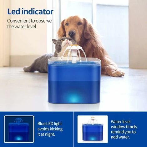 Fontaine à Eau Pour Animaux De Compagnie, Distributeur Automatique Deau Pour Chien De Chat 2L, Système De Filtration Quadruple, Avec Lumière LED Et Fenêtre Visible 5 Fontaine à Eau Pour Animaux De Compagnie, Distributeur Automatique Deau Pour Chien De Chat 2L, Système De Filtration Quadruple, Avec Lumière LED Et Fenêtre Visible – Image 3