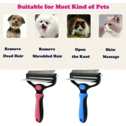 Kit D'outils De Peigne De Démêlage De Toilettage Râteau à Lame Double Face 2 En 1 Râteau Pour Animaux De Compagnie Et Peignes De Massage Pour Chats Chiens (Bleu) -Pas Cher Toutou Mia Magasin 67582028 4