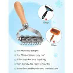 Brosse De Toilettage Pour Animaux De Compagnie, Râteau De Sous-poil à 2 Côtés Pour Chiens Et Chats, Peigne De Dématting Sûr Et Outil De Déshabillage Pour L'élimination Des Poils / Enchevêtrements Emmê -Pas Cher Toutou Mia Magasin 68338146 3