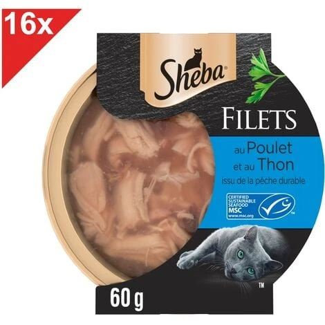 SHEBA Dômes Au Poulet Et Au Thon MSC (16x60g) 3 SHEBA Dômes Au Poulet Et Au Thon MSC (16x60g)