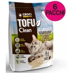 Croci Litière Microgranulée Agglomérante Tofu Clean 6 Packs De 6 Litres Chacun