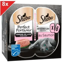 SHEBA Perfect Portions 48 Barquettes Terrine Au Saumon Pour Chat 37,5g (8x6)