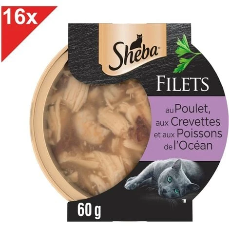 SHEBA Filets Au Poulet, Crevettes & Poissons De L'océan Pour Chat 16 Dômes 60g 3 SHEBA Filets Au Poulet, Crevettes & Poissons De L'océan Pour Chat 16 Dômes 60g