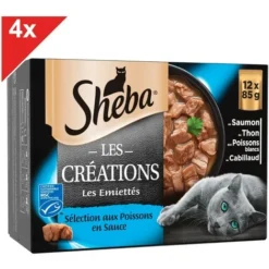SHEBA Les Créations 48 Sachets Fraîcheur En Sauce Poissons Pour Chat 85g (4x12)