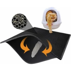 Tapis Litière Chat Bac à Litière Pour Chats, Imperméable Non Toxique EVA,Double Couche En Nid D'abeille Design (76x61cm, Noir)