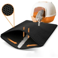 ZXPASRA Tapis Litière Chat Bac à Litière Pour Chats, Imperméable Non Toxique EVA,Double Couche En Nid D'abeille Design 30x45cm,Noir