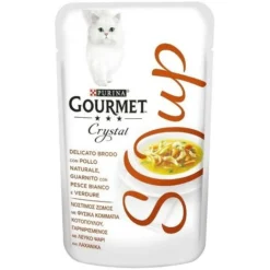 Soupe De Cristaux Gourmande Au Poulet, Poisson Blanc Et Légumes Purina 40 Grammes