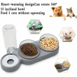 Gamelle Chat Et Chien Surélevée, 3 En 1 Distributeurs Automatique D'eau Et Nourriture Pour Animaux De Compagnie, Incliné à 15°Double Bol De Nourriture, Pour Les Chats Et Les Chiots -Pas Cher Toutou Mia Magasin 76700775 3