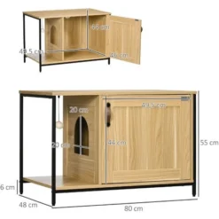 PawHut Maison De Toilette Pour Chat Style Industriel Porte Entrée Latérale Boule Suspendue Châssis Acier Aspect Bois Clair -Pas Cher Toutou Mia Magasin 77695219 3