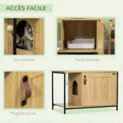 PawHut Maison De Toilette Pour Chat Style Industriel Porte Entrée Latérale Boule Suspendue Châssis Acier Aspect Bois Clair -Pas Cher Toutou Mia Magasin 77695219 5