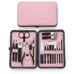 Kit Pedicure - Coupe Ongle Professionnel Coupe Cuticule Acier Inoxydable - Trousse Manucure Pedicure Set De 18pcs (Noir & Rose)