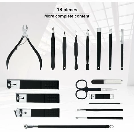 Kit Pedicure - Coupe Ongle Professionnel Coupe Cuticule Acier Inoxydable - Trousse Manucure Pedicure Set De 18pcs (Noir & Rose) 5 Kit Pedicure - Coupe Ongle Professionnel Coupe Cuticule Acier Inoxydable - Trousse Manucure Pedicure Set De 18pcs (Noir & Rose) – Image 4