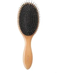 Brosse à Poils De Sanglier Naturel, Peigne De Massage Antistatique Du Cuir Chevelu, Brosse à Cheveux Ovale En Bois, Manche En Bois De Hêtre, Une Pièce, Noir