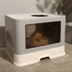 Bac à Litière Pour Chat: Maison De Toilette Chat XXL Grande Caisse Chats Litiere Fermée Facile à Nettoyer Avec Pelle Et Brosse Pour Massage, 50x38x37cm