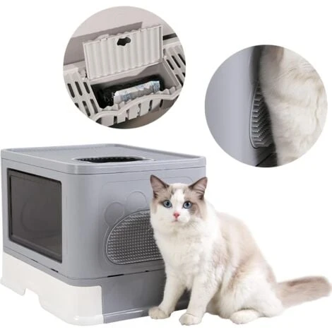 Bac à Litière Pour Chat: Maison De Toilette Chat XXL Grande Caisse Chats Litiere Fermée Facile à Nettoyer Avec Pelle Et Brosse Pour Massage, 50x38x37cm 6 Bac à Litière Pour Chat: Maison De Toilette Chat XXL Grande Caisse Chats Litiere Fermée Facile à Nettoyer Avec Pelle Et Brosse Pour Massage, 50x38x37cm – Image 4