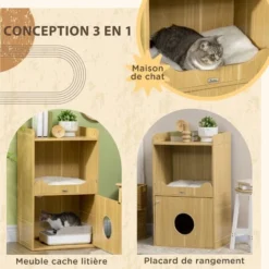 PawHut Maison De Toilette Chat - Porte, Niche Avec Coussin, Plateau - Panneaux Aspect Bois Clair 10 PawHut Maison De Toilette Chat - Porte, Niche Avec Coussin, Plateau - Panneaux Aspect Bois Clair -Pas Cher Toutou Mia Magasin 83724402 4