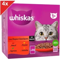 WHISKAS 96 Sachets Fraîcheur En Sauce 4 Variétés Classiques Pour Chat 85g (4x24)