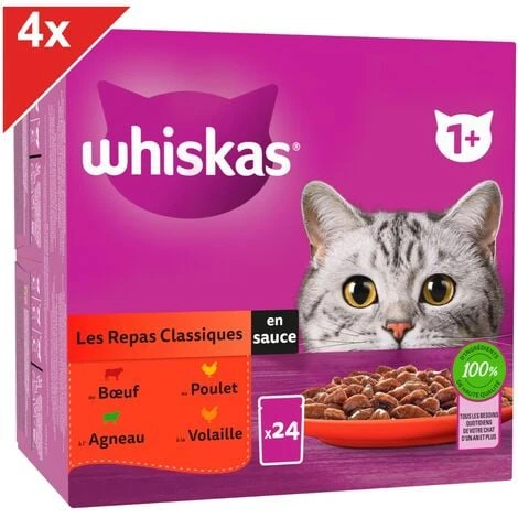WHISKAS 96 Sachets Fraîcheur En Sauce 4 Variétés Classiques Pour Chat 85g (4x24) 3 WHISKAS 96 Sachets Fraîcheur En Sauce 4 Variétés Classiques Pour Chat 85g (4x24)