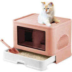 Bac Litière Chat Maison De Toilette Chat Avec Pelle Et Filtre-48.536.538cm Rose